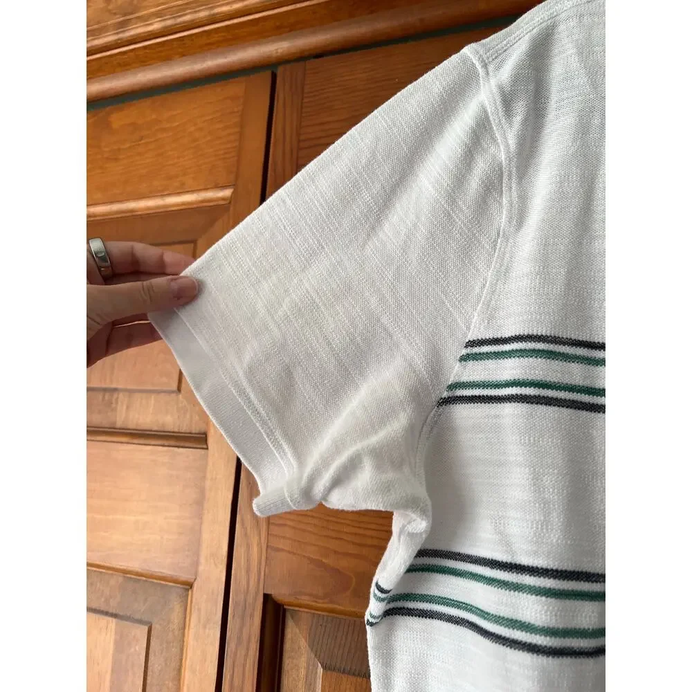 Banana Republic Men’s Striped Pique Polo Shirt White Green Standard Fit Size XXL